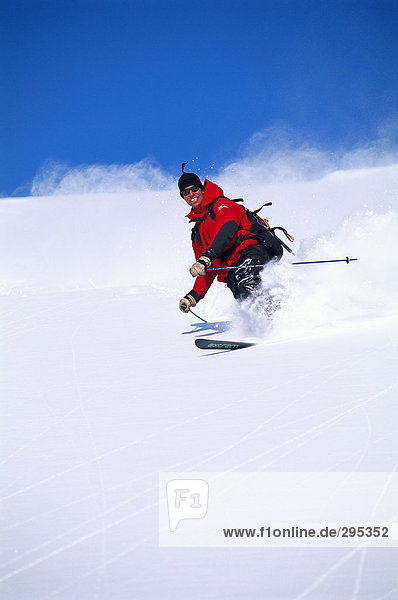 A skier skiing.