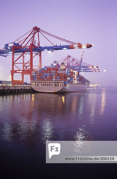 Deutschland  Hamburg  Containerschiff im Waltershofer Hafen am Kai Predoehl