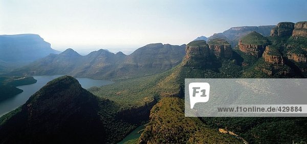High angle view of mountains  The Three Rondavels  Drakensberg  Blyde River Canyon  South Africa