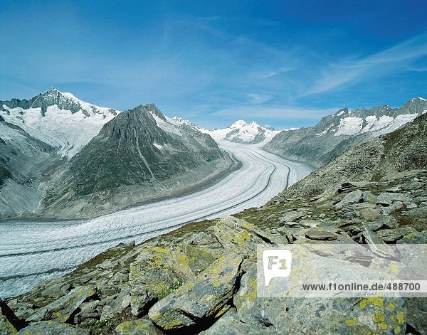 Felsbrocken Landschaftlich schön landschaftlich reizvoll Berg Steilküste Gletscher Alpen Kanton Wallis
