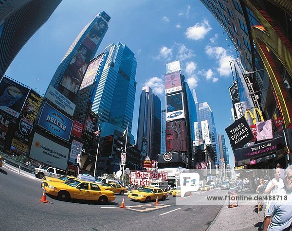 10653537  Fisheye-Effekt  New York  Straße  Taxis  Times Square  USA  Amerika  Nordamerika  Wolkenkratzer  Wohnblock  hohe