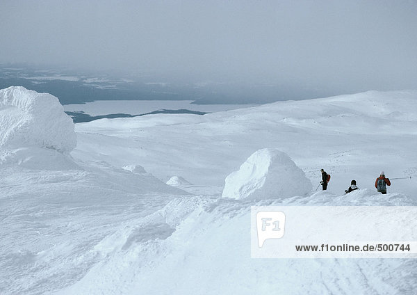 Sweden  hikers walking in snow