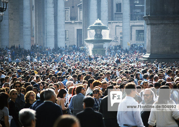 Italy  Rome  crowd in St. Peter's Square  high angle view  blurred