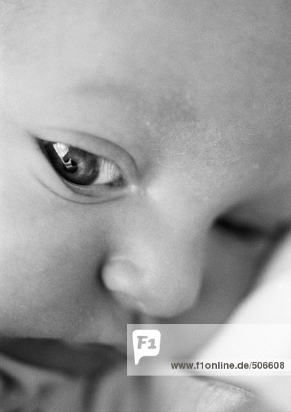 Baby's face  close-up  B&W.