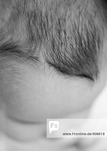 Baby's head  high angle view  close-up  B&W.