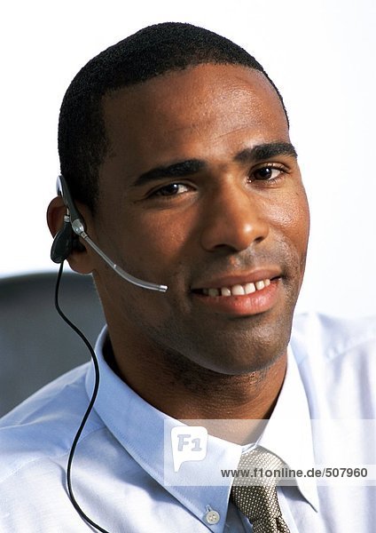 Man wearing headset  close-up  portrait
