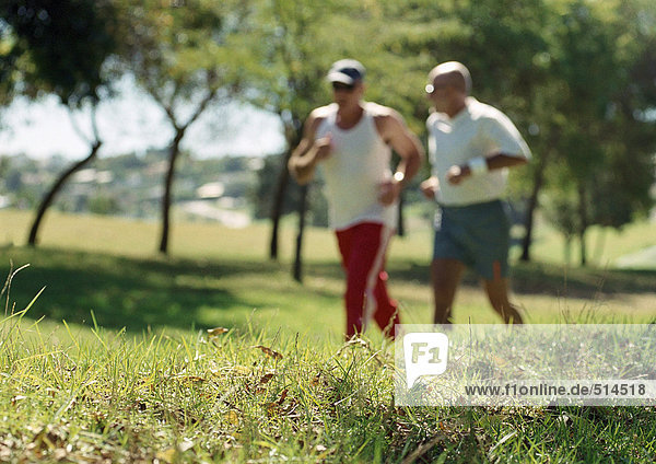 Two joggers in park  blurred