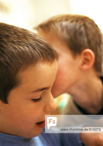 Kind flüstert zum zweiten Kind  Nahaufnahme