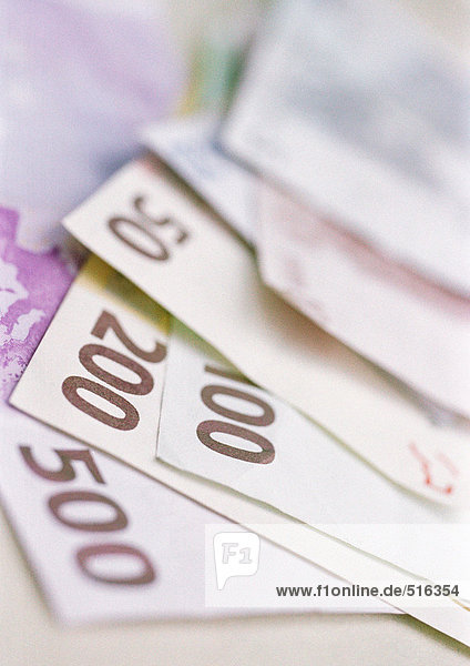 Euro-Banknoten mit gemischter Stückelung  Offset  Nahaufnahme