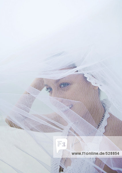 Bride  veil flying in wind