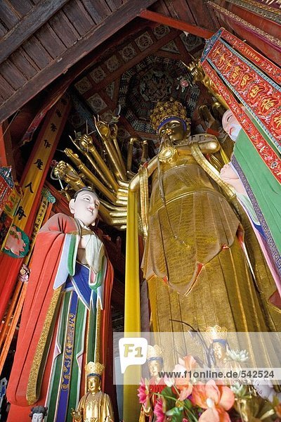 Low angle view of statues in temple  Wutai Shan  Shaanxi Province  China