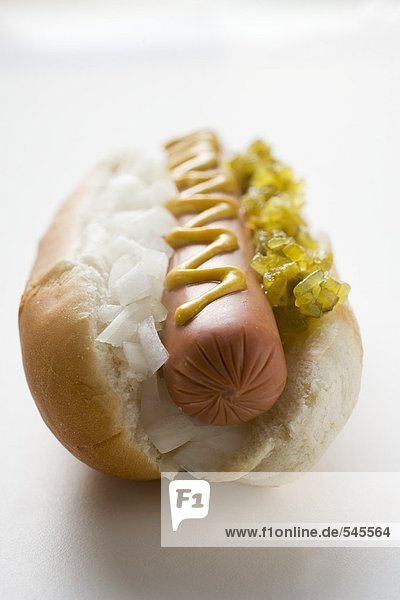 Hot dog with relish  mustard and onions
