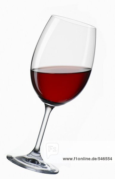 A glass of red wine  at an angle