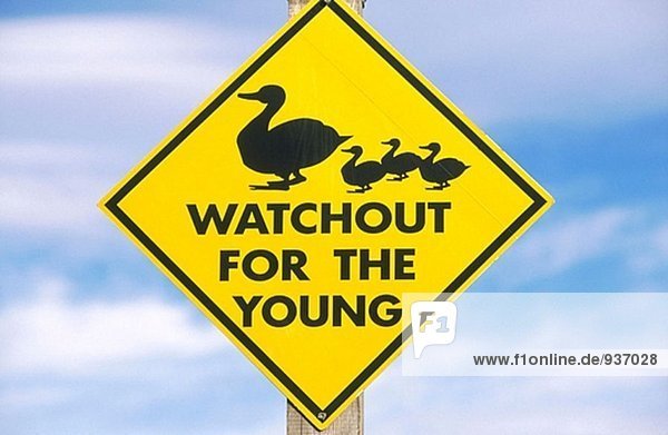 Ente überqueren Warnzeichen in der Nähe von Queenstown. Südinsel. Neuseeland