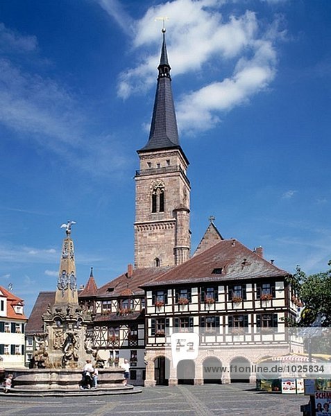 Germany Bavaria Schwabach market place spring St. Martin Church city hall