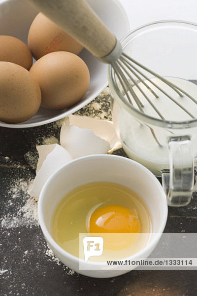 Zutaten für Pfannkuchen: Eier  Milch und Mehl