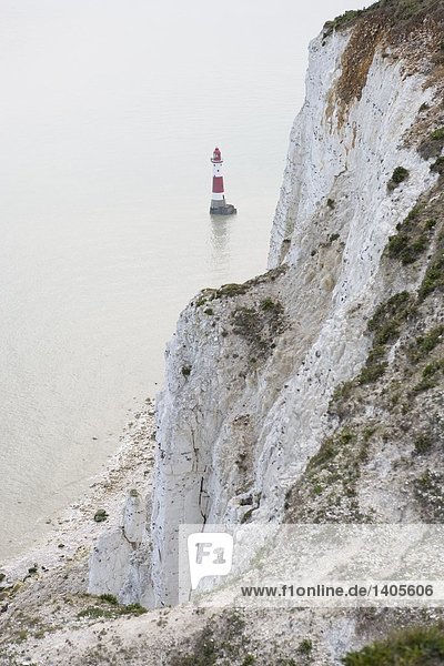 High angle view of lighthouse viewed through cliff  Sussex  England