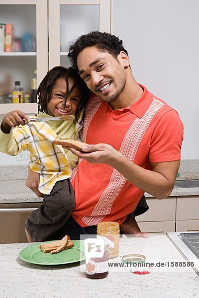 Father and son in the kitchen