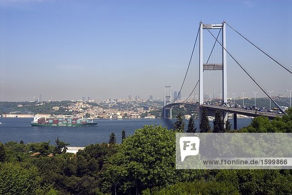 Brücke mit Stadt im Hintergrund  Bosporus-Brücke  Bosphorus  Istanbul  Türkei