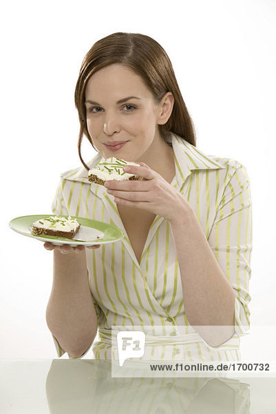 Woman eating bread  portrait