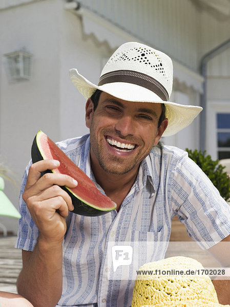 Man eating watermelon  close-up