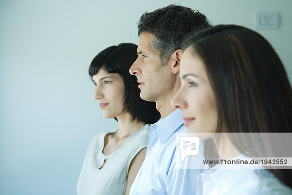 Three business associates in profile  portrait  head and shoulders