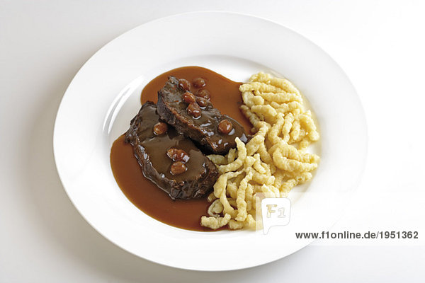 Roast beef with side dish  typical of Rheinland  Germany