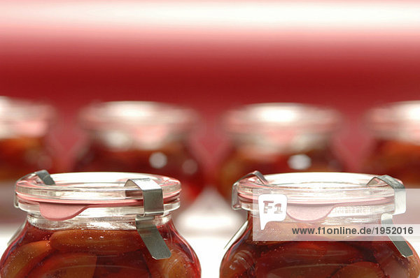 Stewed fruit in jar  close-up