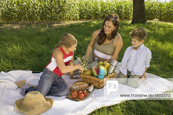 Mutter mit Tochter und Sohn beim Picknick