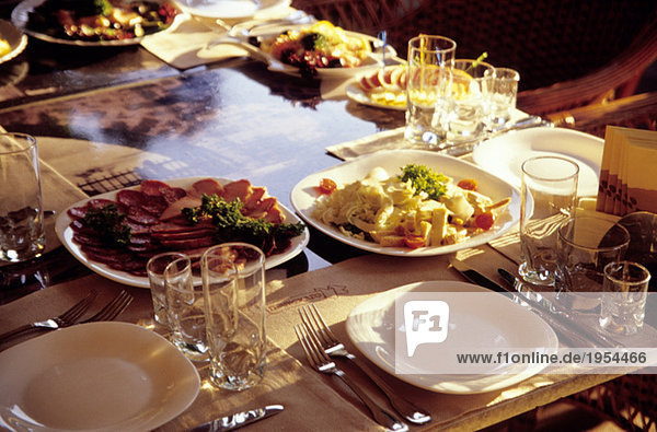 Ukraine  Odessa  table setting at restaurant  close-up