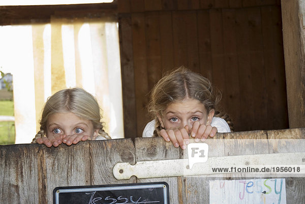 Zwei (8-11) Mädchen versteckt im Stall