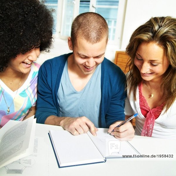 Three people studing