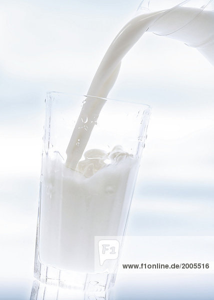 Milch wird in Glas gegossen