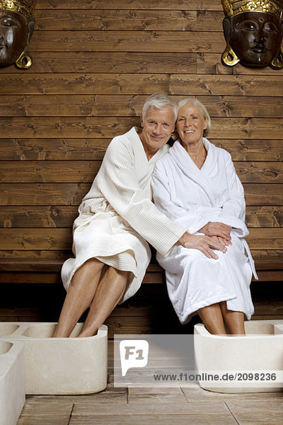 Germany  Senior couple wearing bath robes