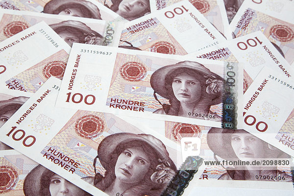 Nahaufnahme der norwegischen Banknoten