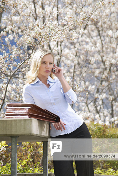 Businesswoman using mobile phone  outdoors