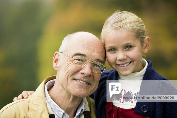Germany  Baden-Württemberg  Swabian mountains  Grandfather and granddaughter  portrait