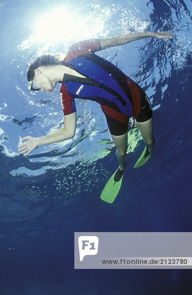 Female diver under water