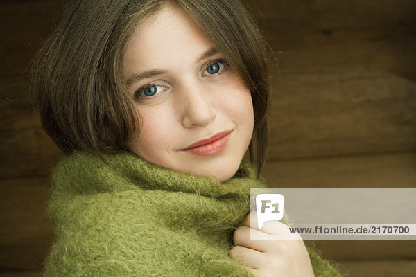 Teen girl with shawl around shoulders  portrait