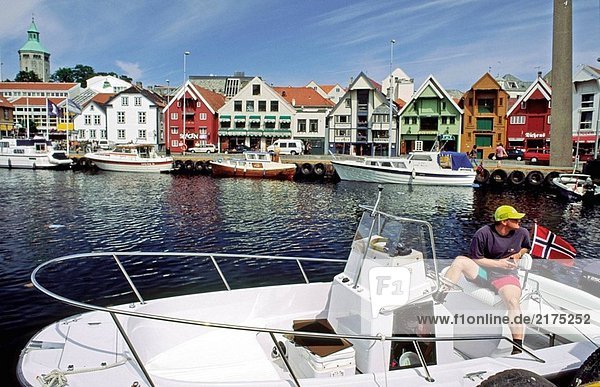 Stadt Hintergrund Norwegen bauen Blockhaus Jahrhundert Ende alt Stavanger Holzhaus