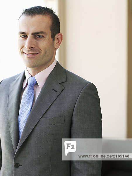 Businessman standing in office  smiling  portrait