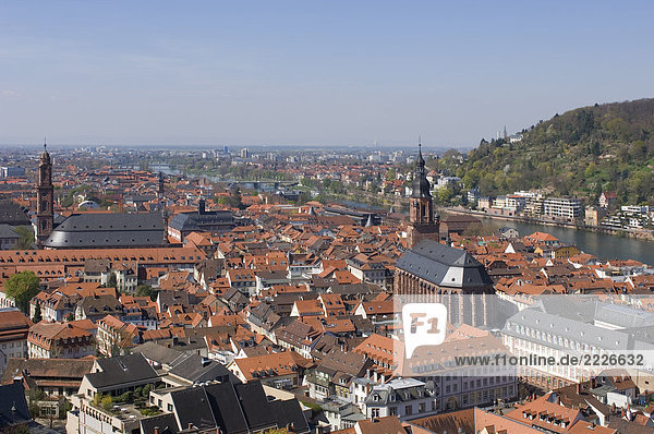 Aerial view of city  Church Of The Holy Ghost  River Neckar  Heidelberg  Germany