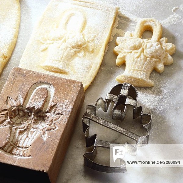 Springerle cookies,  wooden moulden and matching cutter