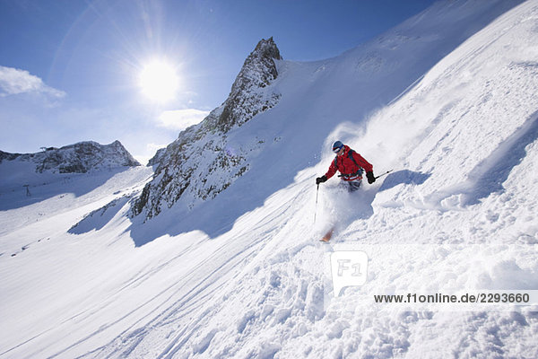 Austria  Tyrol  Stubai valley  man skiing