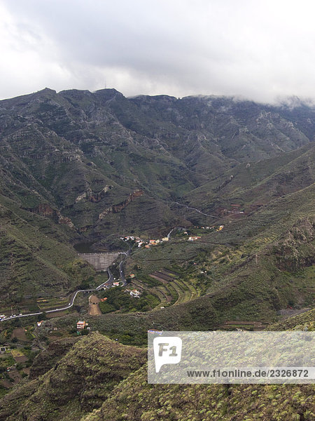 Aerial view of buildings in valley  La Gomera  Canary Islands  Spain
