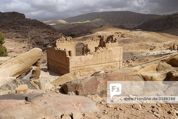 High angle view of old ruins of building  Petra  Wadi Musa  Jordan