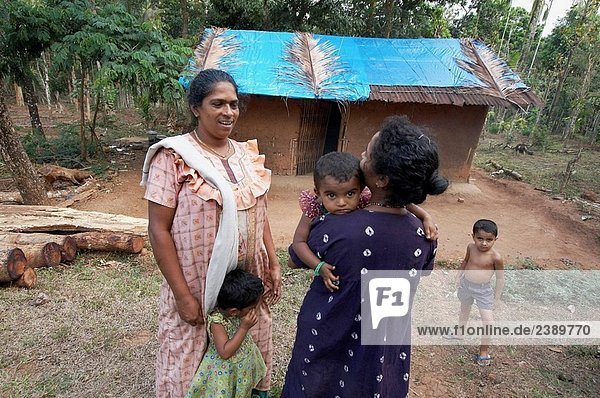 Simple village hut. House building project funded by CNEWA and implemented by Diocese of Kottayam Social Services in villages of Wayanad district  Kerala. India