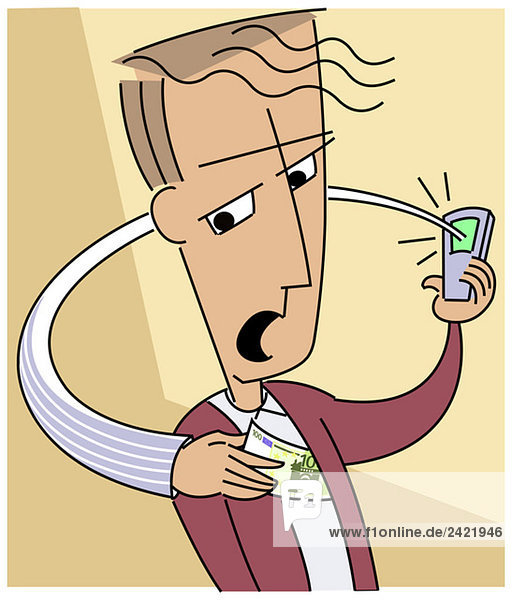 Man holding mobile phone picking his pocket