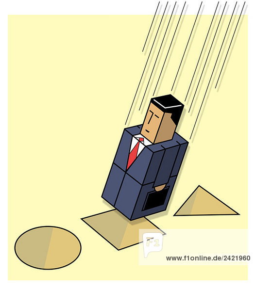 Square businessman fitting in form