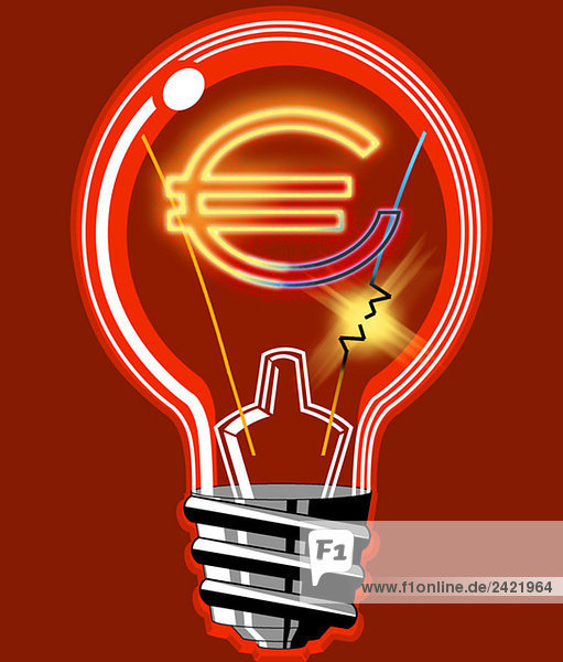 Light bulb with euro sign inside